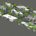 Modern Pergola Design With Multiple Structures And Green Plants In Landscape 3d model