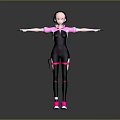 Futuristic Female Character With Short Hair Wearing Pink And Purple Fitted Outfit And Outstretched Arms