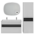 Modern White Washbasin Cabinet with Wall Mounted Mirror and Storage Design