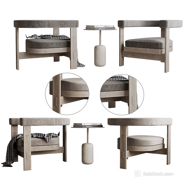 Modern Casual Sofa Set With Wooden Frame Upholstered Seats And Side Table 3d model 