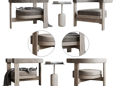 Modern Casual Sofa Set With Wooden Frame Upholstered Seats And Side Table 3d model
