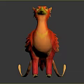 Vibrant Red Orange Phoenix With Yellow Crest Tail Feathers Standing On Black Surface 3d model