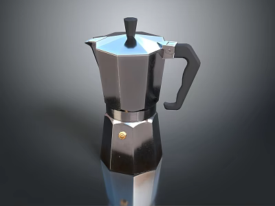 Classic Stainless Steel Moka Pot Kitchen Appliance with Black Handle and Modern Design 3d model