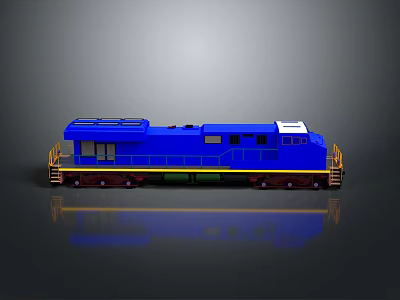 Blue 3D Model Train Locomotive With Cab Wheels And Shiny Surface 3d model