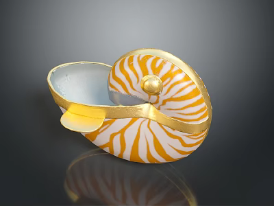 Nautilus Marine Creature With Yellow And White Striped Shell And Golden Edges 3d model