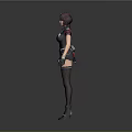 Stylish Game Movie Character With Purple Hair Uniform Short Skirt Fishnet Stockings And Black Gloves