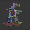Industrial Equipment Piping System With Valves And Metal Base Platform Structure