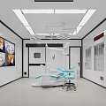 Modern Dental Clinic Interior With Blue Chair Medical Equipment And Wall Displays
