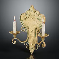 Vintage Style Golden Wall Sconce With Double Candle Holders And Curved Scroll Patterns