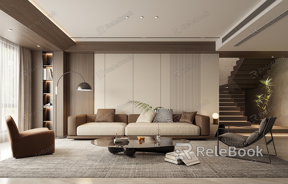 Simple Living Room Leather Sofa Italian Living Room model