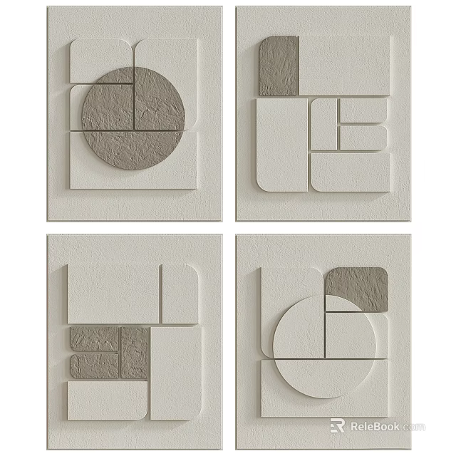 Geometric Wall Decor With Neutral Tones And Shapes 3d model