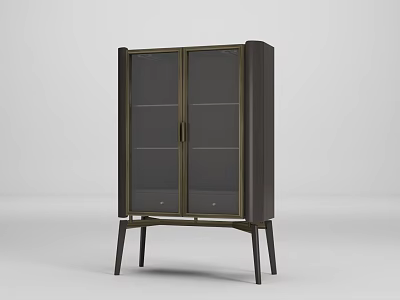 Modern Wine Cabinet With Glass Doors Metal Frame And Display Shelves 3d model