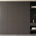 Modern Minimalist Dark Grey Wardrobe With Sleek Horizontal Handles And Open Storage Shelves For Bedroom