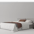 Modern Double Bed With Gray Headboard White Bedspread Brown Pillows And Nightstand 3d model