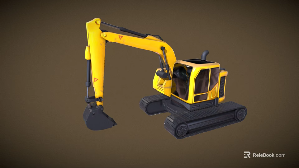 Yellow Functional Excavator Vehicle with Heavy Duty Tracks and Front Bucket 3d model 