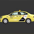 Shiny Yellow Taxi Sedan With Black Trim Windows And TAXI Sign