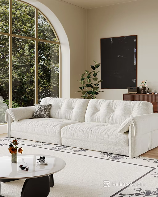 Bright Living Room Interior Design With White Sofa Large Window And Indoor Plant 3d model 