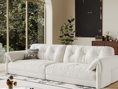 Bright Living Room Interior Design With White Sofa Large Window And Indoor Plant 3d model