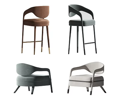 Modern Upholstered Bar Stools With Curved Backrest And Various Colors 3d model