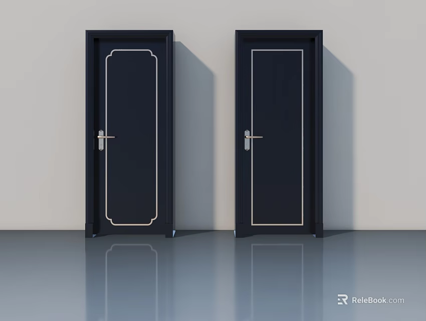 Black Hinged Doors With Decorative Frames And Metal Handles For Modern Interior 3d model