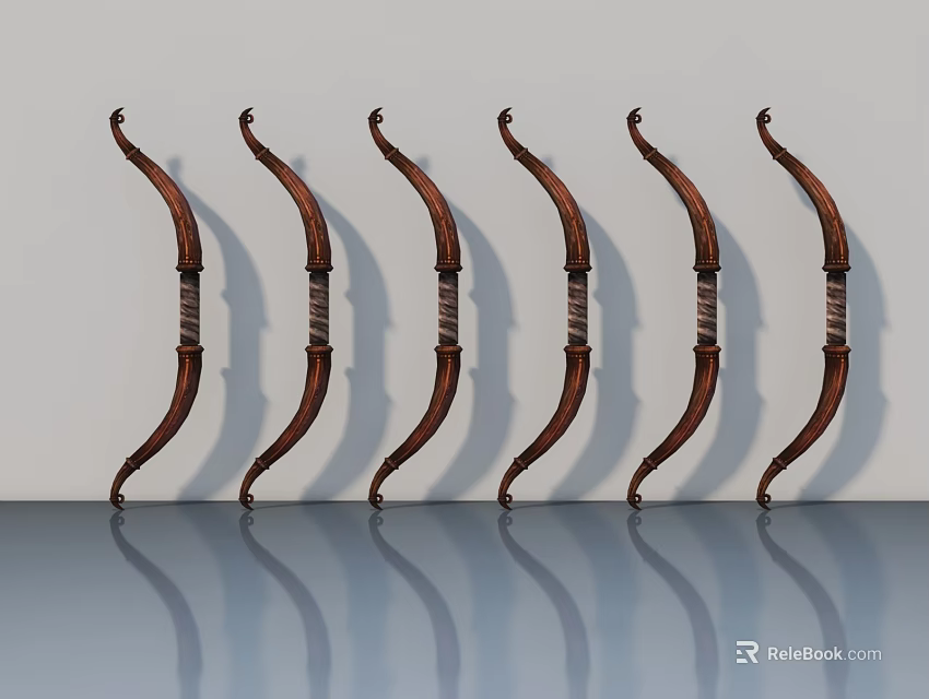 Six Brown Wooden Swing Doors Arranged Against White Background With Reflections 3d model 