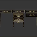 Elegant Classic Black Lacquered Desk with Gold Accents and Matching Side Table