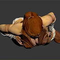 Woman In Brown And White Stylish Costume With Fur Trimmed Boots And Curly Red Hair