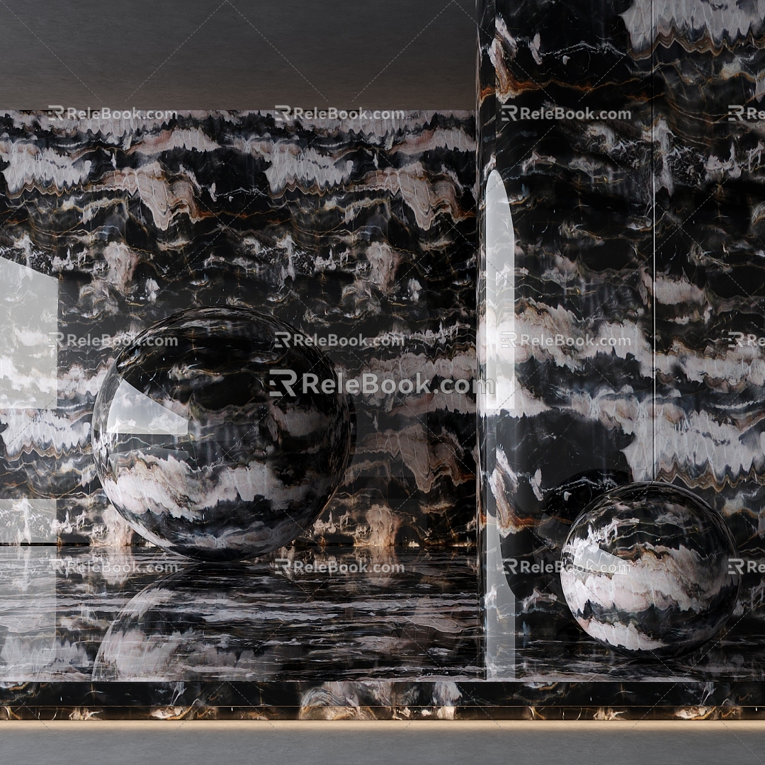 Black Moire Marble Stone Marble Rock Slab Material 3d model