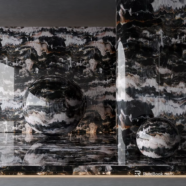Luxurious Floor Tiles With Marble Patterns And Spheres 3d model 