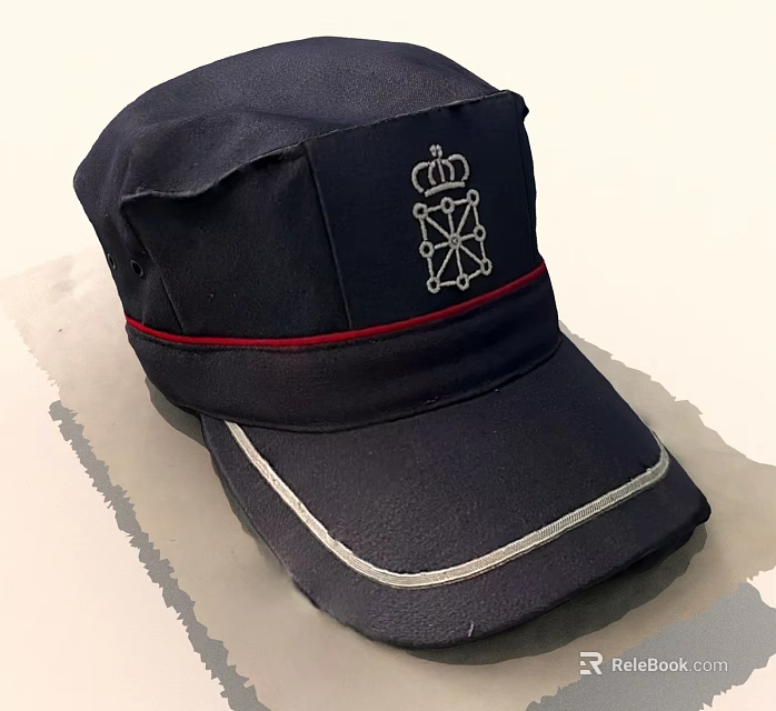 Dark Blue Military Cap Featuring Red Stripe Crown Emblem And White Stitched Brim 3d model 