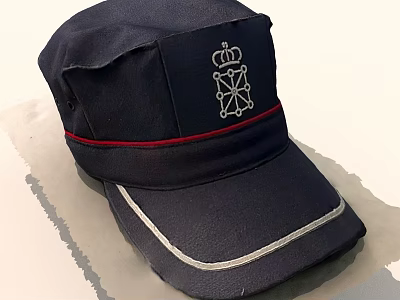 Dark Blue Military Cap Featuring Red Stripe Crown Emblem And White Stitched Brim 3d model