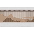 Elegant Decorative Wall With Wooden Slats Mountain Landscape And Side Lamp Posts