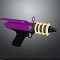 Futuristic Purple Weapon Gun With Yellow Spiral Structure And Black Handle Design