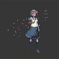 Red Haired Girl In School Uniform Pointing Forward With Pink Petals
