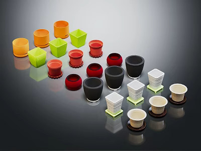 Colorful Small Garden Decor Containers With Various Colors And Simple Arrangement 3d model