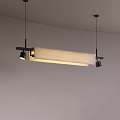 Modern Long Chandelier with Beige Light Shade and Black Side Lamps for Interior Design