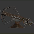 Detailed Medieval Wooden Crossbow Featuring Mechanical Parts And Metal Accents