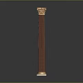 Classical Column Design With Ornate Golden Capital And Textured Red Shaft