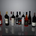 Colorful Wine Bottles Display With Various Types And Labels On Glossy Surface