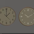 Two Wall Clocks With Beige Dials Brown Frames Showing Different Times On Light Gray Background 3d model