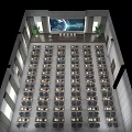 Modern Conference Room Interior With Large Projection Screen Arranged Tables And Green Plants