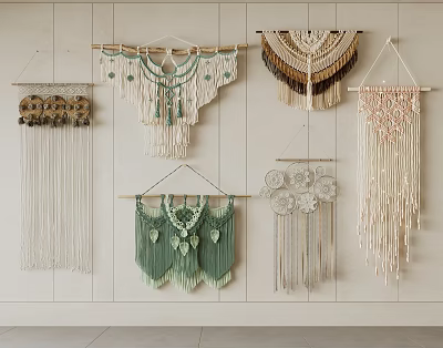 Handmade Macrame Wall Hangings With Various Designs And Colorful Tassels For Home Decor 3d model