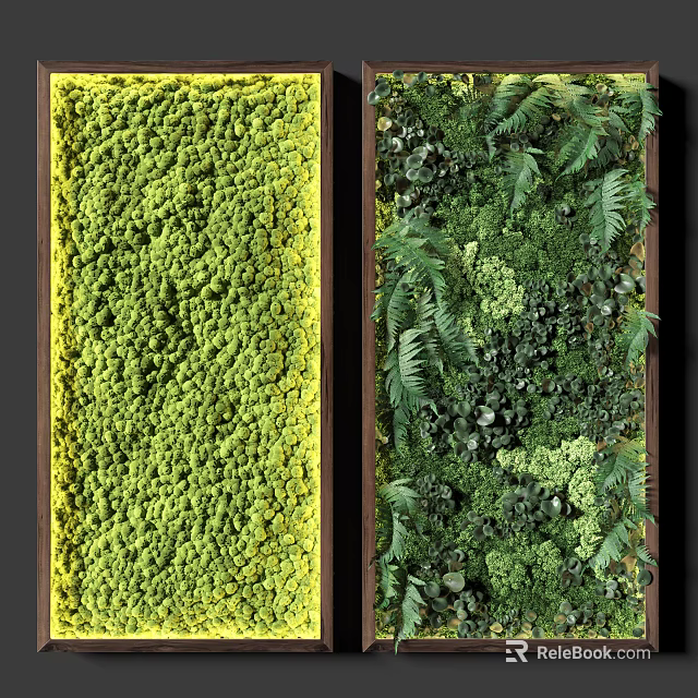Living Plant Wall Design With Yellow Moss And Mixed Green Ferns Interior Decor 3d model 