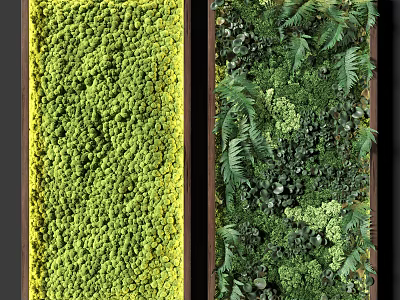Living Plant Wall Design With Yellow Moss And Mixed Green Ferns Interior Decor 3d model