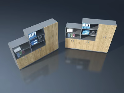 Wood Grain Storage Cabinets Featuring Hinged Doors And Shelves With Folders 3d model
