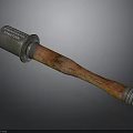 Fragmentation Hand Grenade With Metal Body And Worn Rusted Wooden Handle