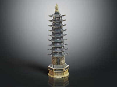 Chinese Traditional Multi Tiered Pagoda Architecture With Golden Base And Intricate Design 3d model