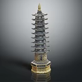 Chinese Traditional Multi Tiered Pagoda Architecture With Golden Base And Intricate Design