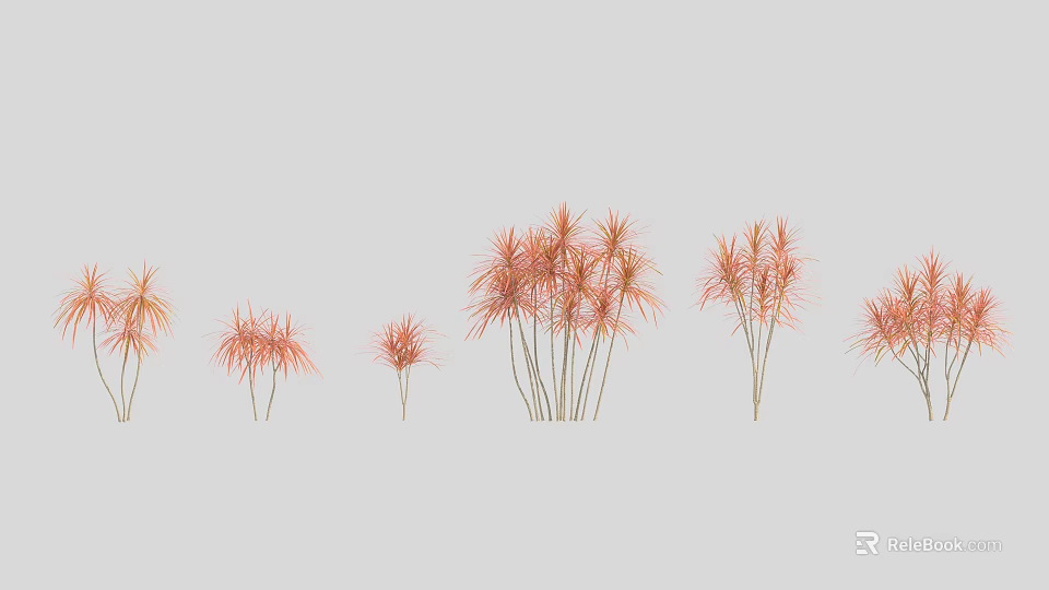 Arbor Trees With Red Leaves And Various Heights For Decorative Landscaping 3d model 