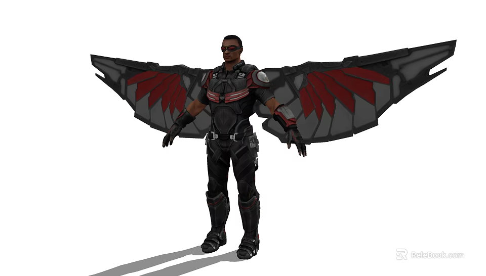 Game Movie Character In Black Red Armor With Large Wings 3d model 